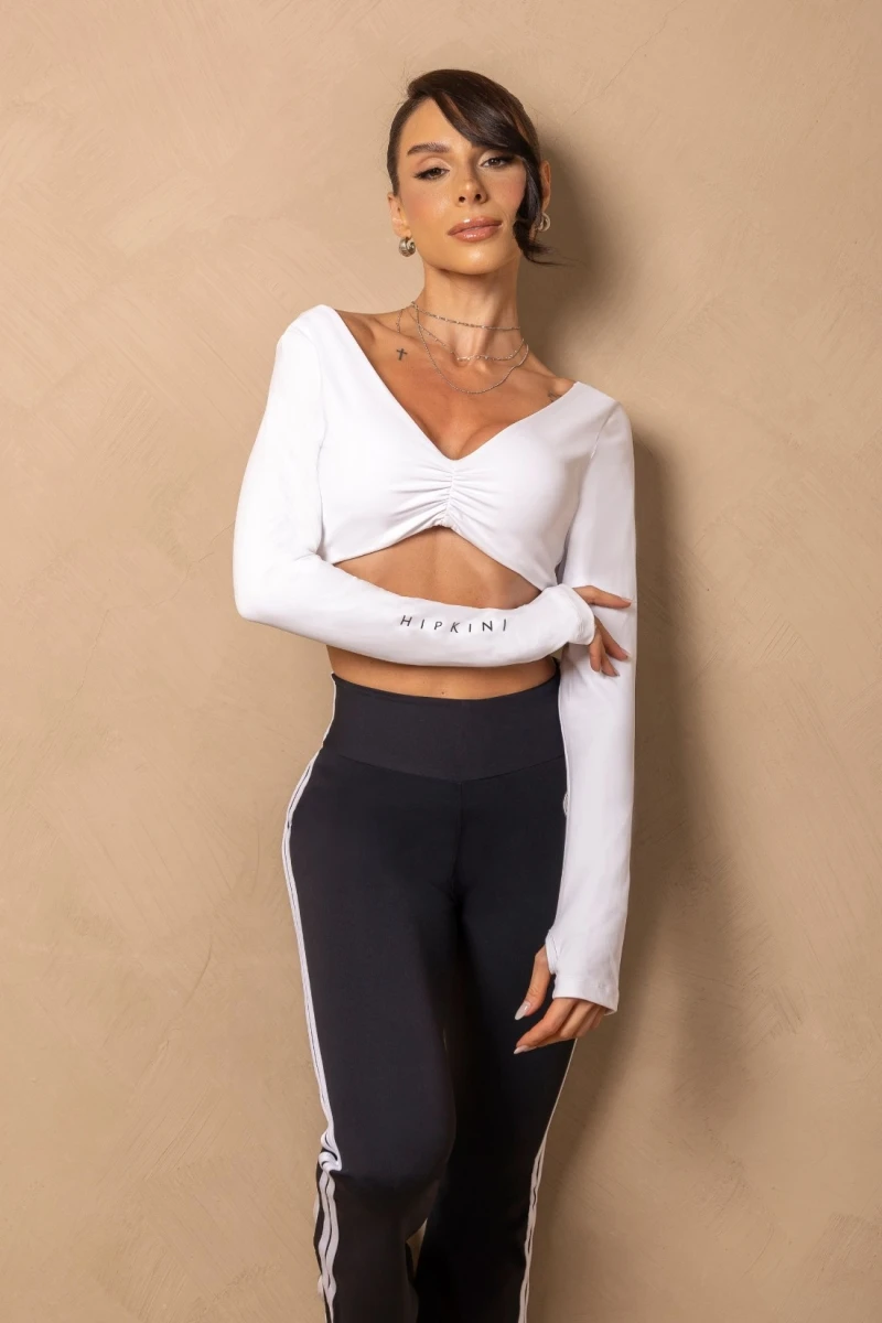 Hipkini - Cropped Fitness Enjoy the moment White Long sleeve - 33331408