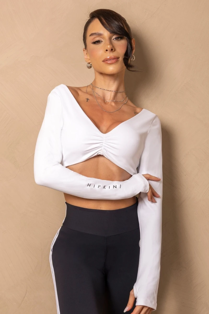 Hipkini - Cropped Fitness Enjoy the moment White Long sleeve - 33331408