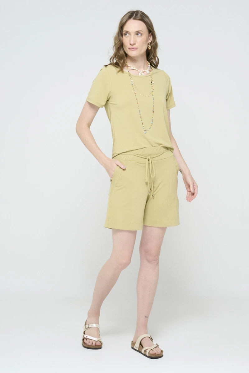 Hidrogênio - BERMUDA FLUITY COM CÓS ELÁSTICO E CANALETA E BOLSOS VERDE CANA - 19603479