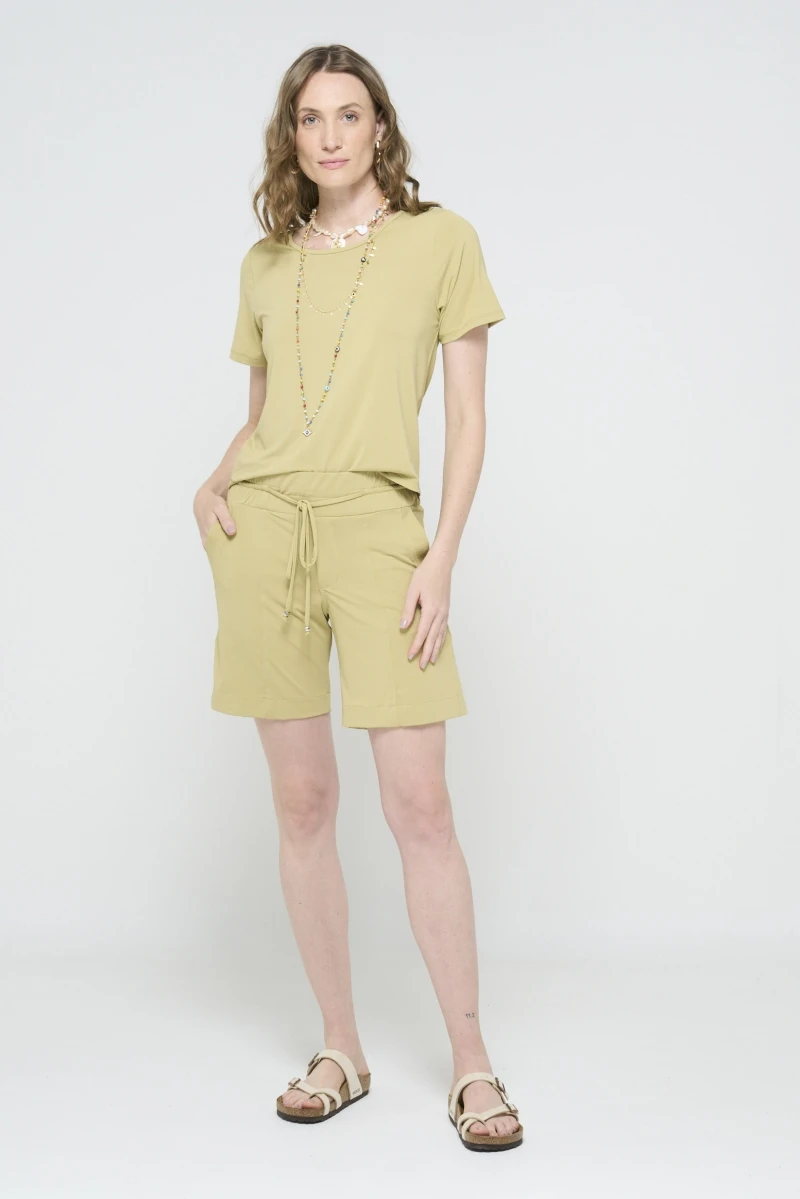 Hidrogênio - BERMUDA FLUITY COM CÓS ELÁSTICO E CANALETA E BOLSOS VERDE CANA - 19603479