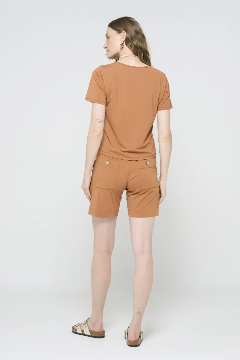 Hidrogênio - BERMUDA FLUITY COM CÓS ELÁSTICO E CANALETA E BOLSOS TERRA - 19603332