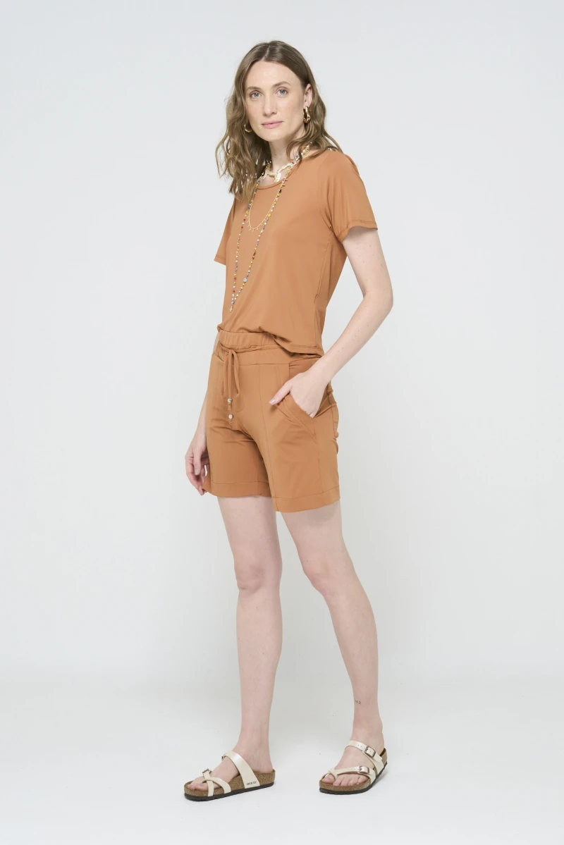 Hidrogênio - BERMUDA FLUITY COM CÓS ELÁSTICO E CANALETA E BOLSOS TERRA - 19603332