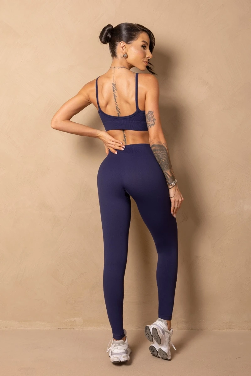 Hipkini - Time For Me Seamless Navy Blue Thin Strap Top - 33331653