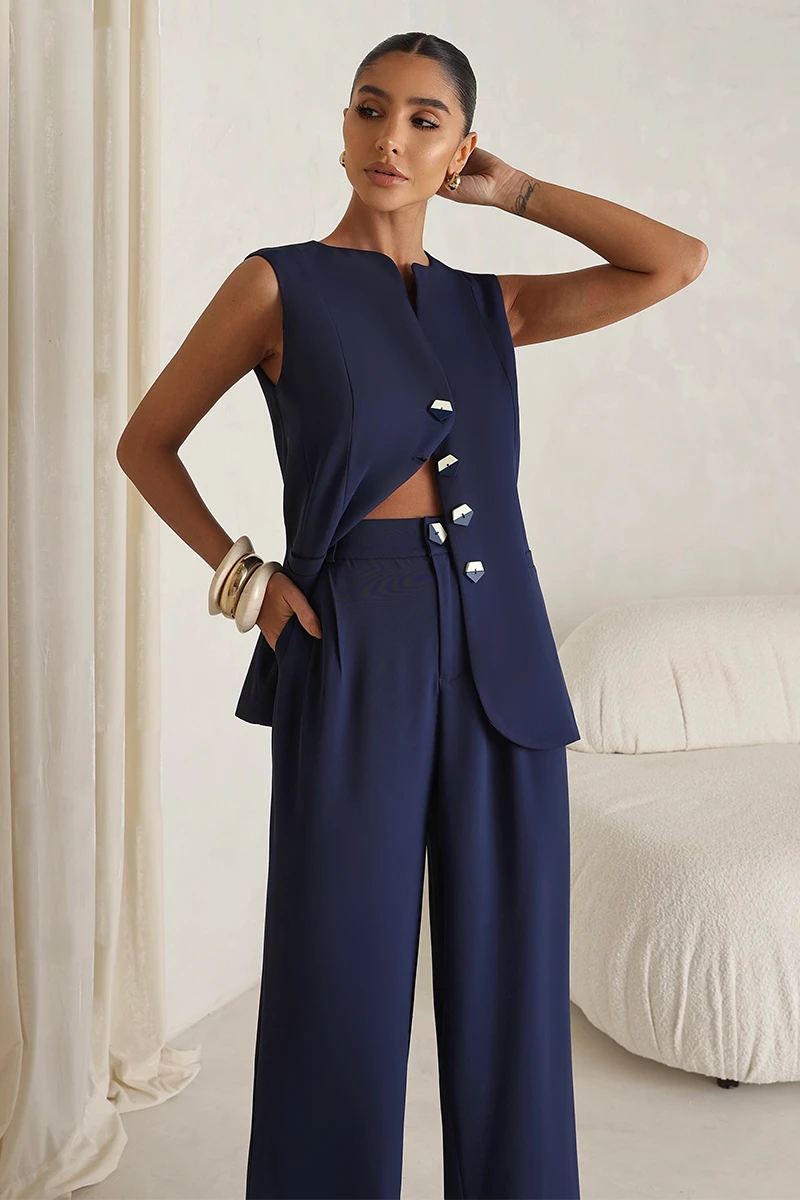 Dot Clothing - Conjunto Dot Clothing Carla Alfaiataria Det. Botão Azul - 2850AZUL