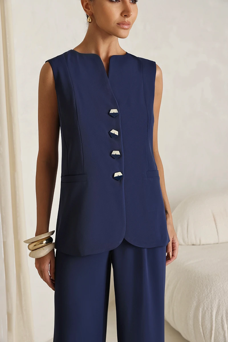 Dot Clothing - Conjunto Dot Clothing Carla Alfaiataria Det. Botão Azul - 2850AZUL