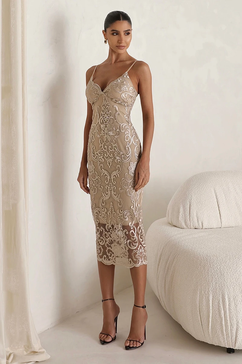 Dot Clothing - Dress Dot Clothing Camille Midi needlework Golden - 2858BEGE