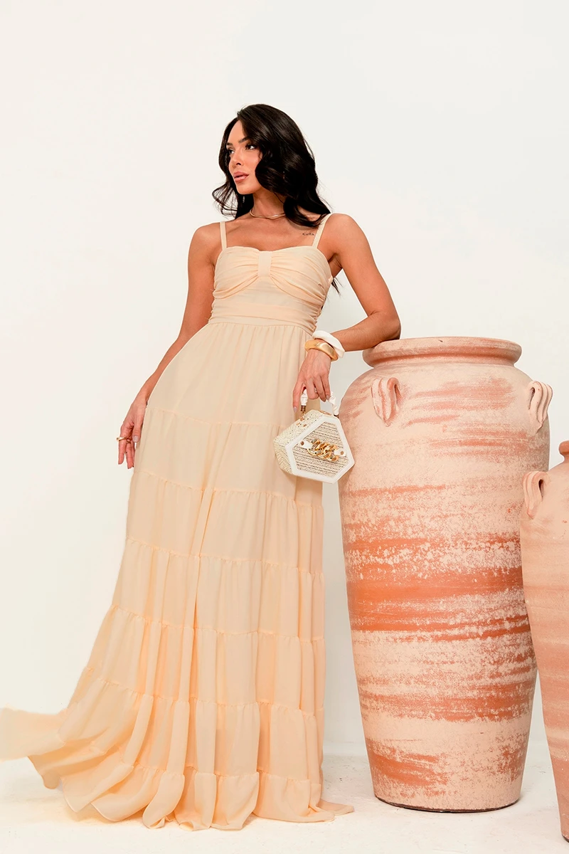 Dress Us - Dressus Ester Long Draped Yellow Dress - 54671AMAR