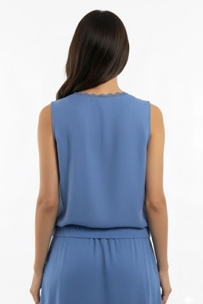 Hidrogênio - Tank top with lace detail at the neckline, Pacific Blue. - 20571590