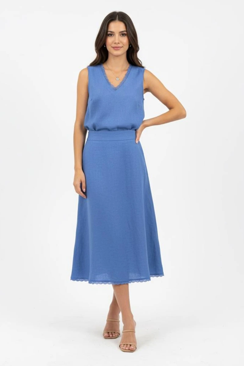Hidrogênio - EVASE SKIRT WITH LACE IN BARRA PACIFIC BLUE - 20577590