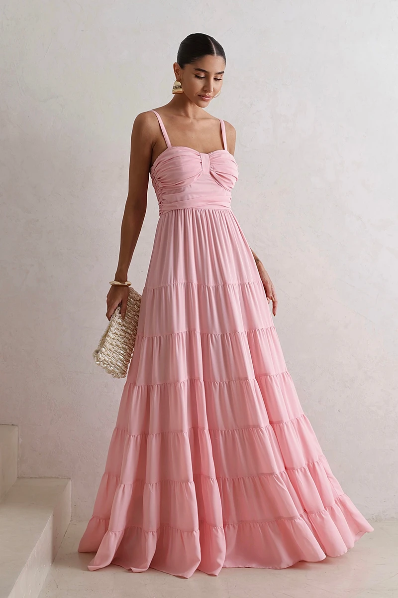 Dress Us - Dressus Ester Long Draped Pink Dress - 54671ROSA