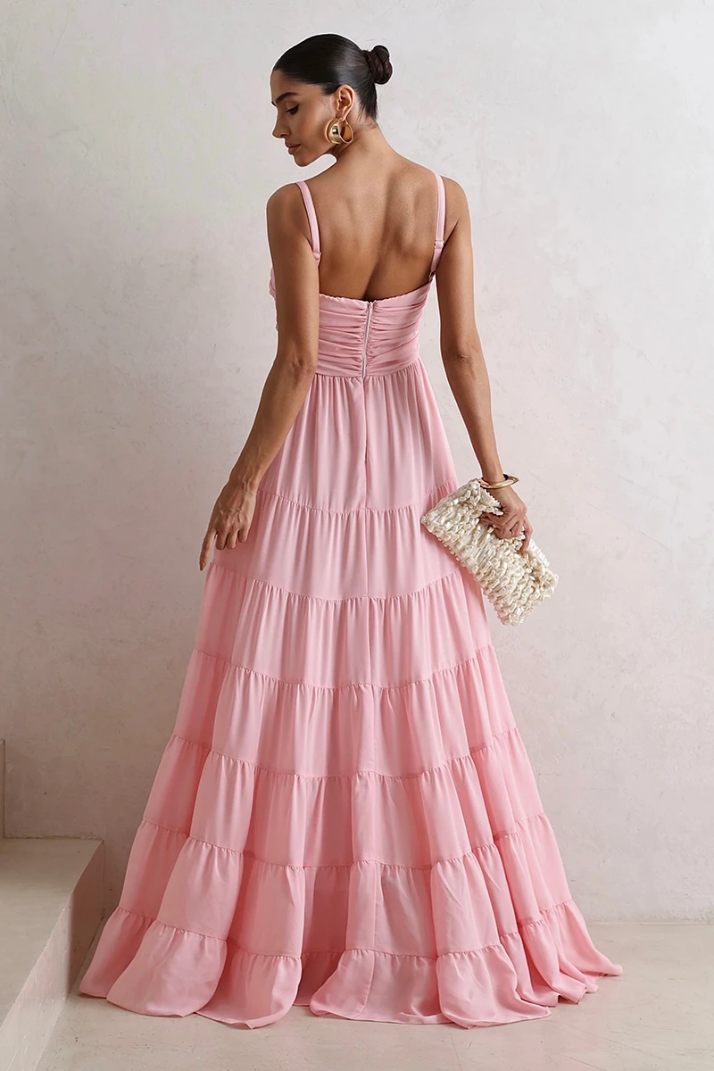 Dress Us - Vestido Dressus Maisa Longo Drapeado Rosa - 54671ROSA