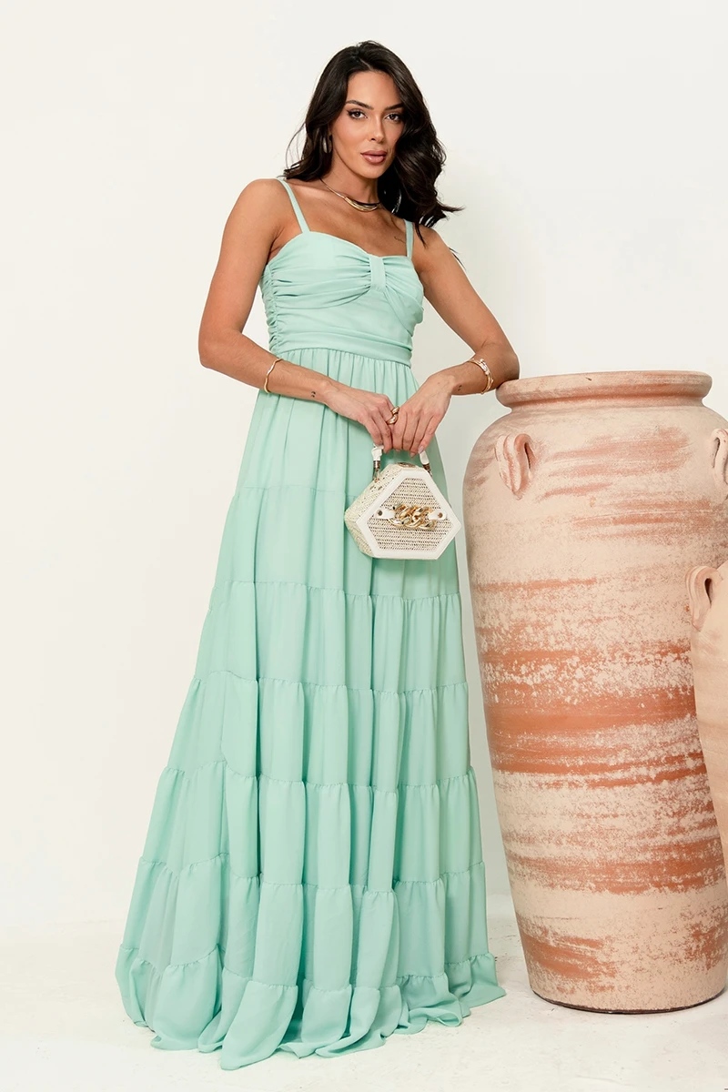 Dress Us - Dressus Ester Long Draped Green Dress - 54671VERDE