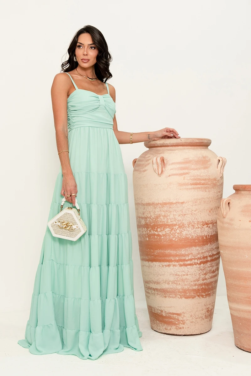 Dress Us - Vestido Dressus Maisa Longo Drapeado Verde - 54671VERDE