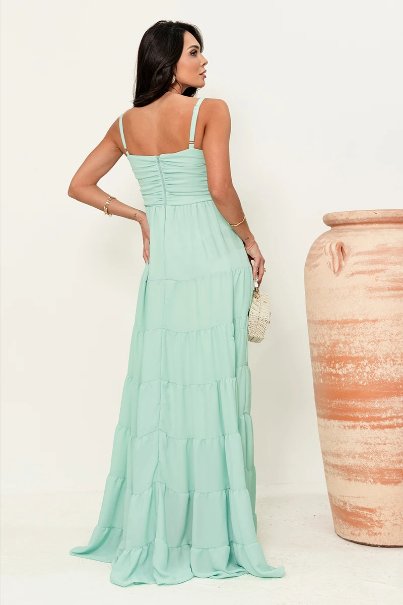 Dress Us - Vestido Dressus Maisa Longo Drapeado Verde - 54671VERDE