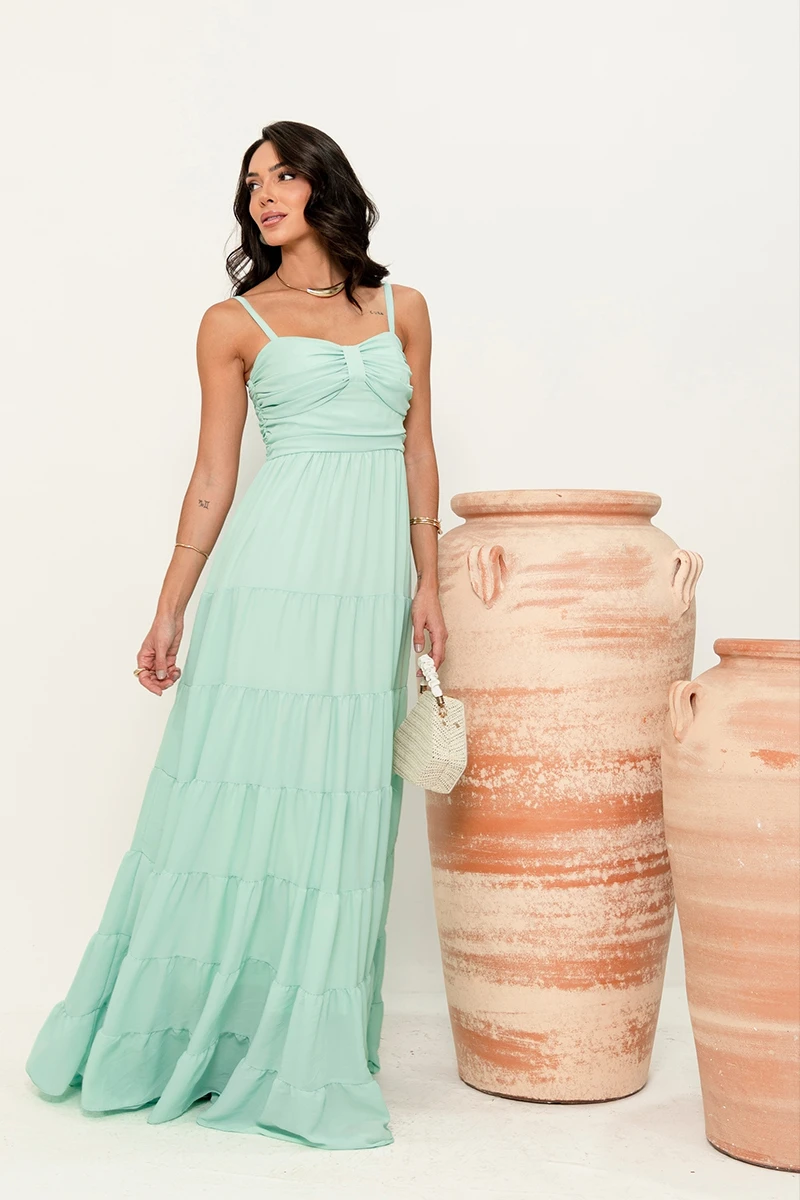 Dress Us - Vestido Dressus Maisa Longo Drapeado Verde - 54671VERDE