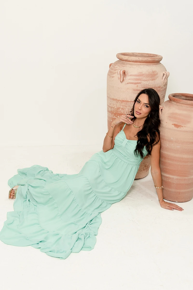 Dress Us - Vestido Dressus Maisa Longo Drapeado Verde - 54671VERDE