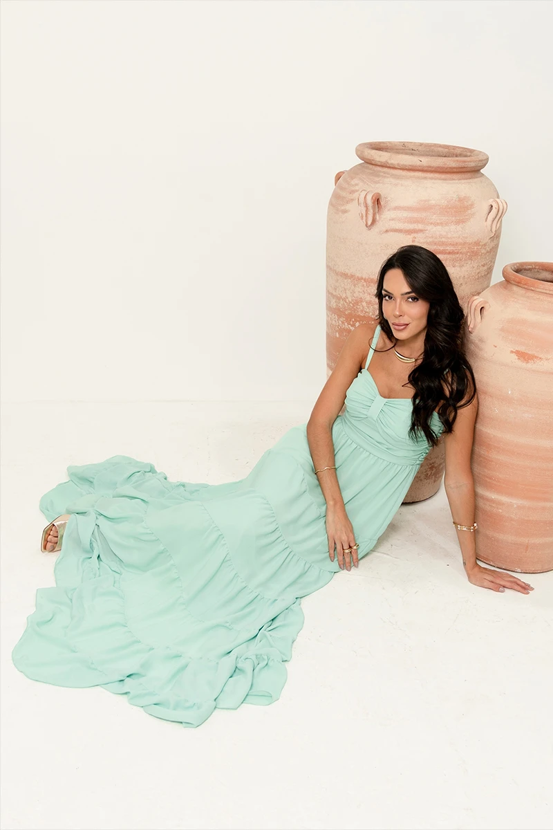 Dress Us - Vestido Dressus Maisa Longo Drapeado Verde - 54671VERDE