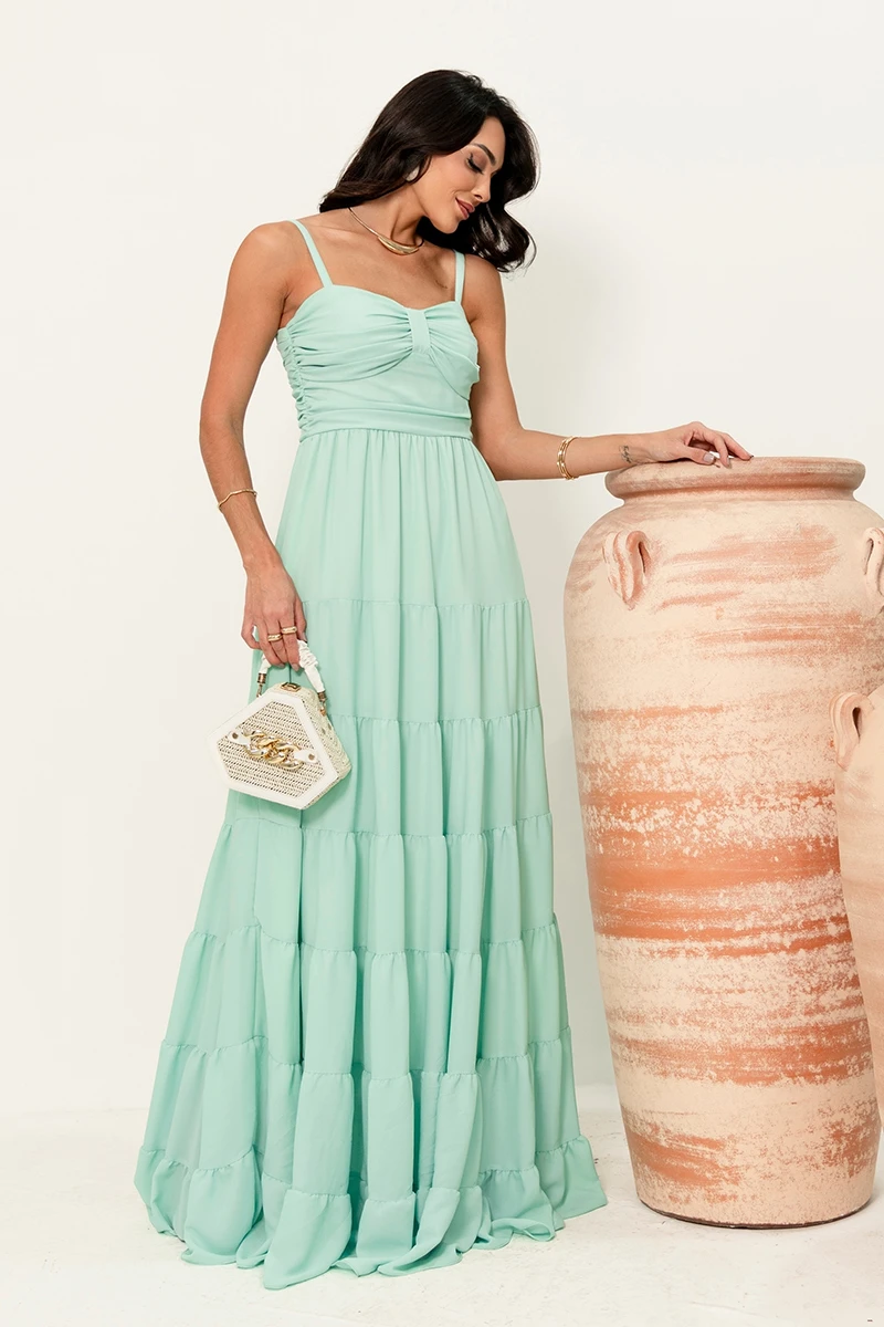 Dress Us - Vestido Dressus Maisa Longo Drapeado Verde - 54671VERDE