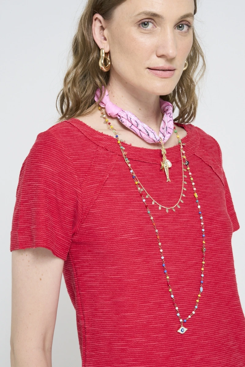 Hidrogênio - CAMISETA MOLETOM C/ RECORTES A FIO VERMELHO - 20591008