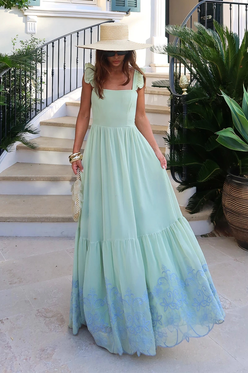 Dot Clothing - Vestido Dot Clothing Lauren Longo C/ Bordado Verde Menta - 2849VERDEM