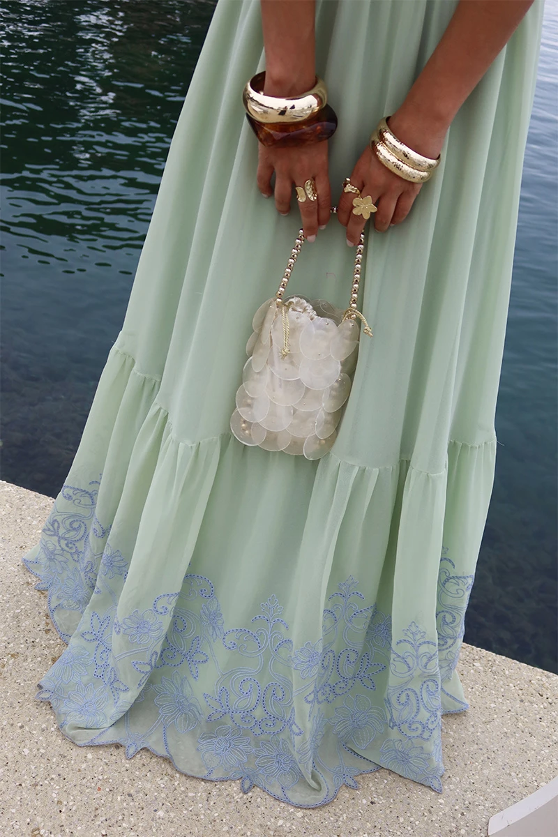 Dot Clothing - Vestido Dot Clothing Lauren Longo C/ Bordado Verde Menta - 2849VERDEM