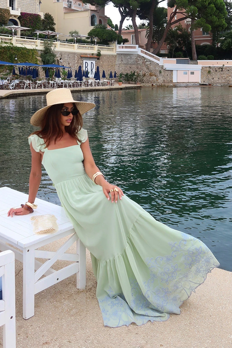 Dot Clothing - Vestido Dot Clothing Lauren Longo C/ Bordado Verde Menta - 2849VERDEM