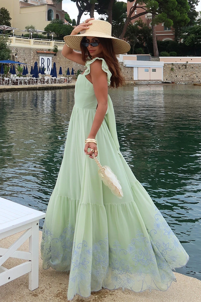 Dot Clothing - Vestido Dot Clothing Lauren Longo C/ Bordado Verde Menta - 2849VERDEM