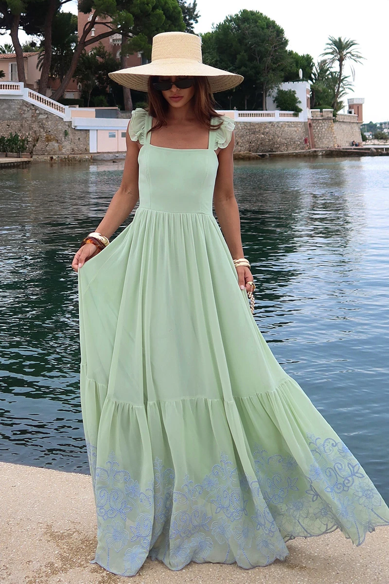 Dot Clothing - Vestido Dot Clothing Lauren Longo C/ Bordado Verde Menta - 2849VERDEM