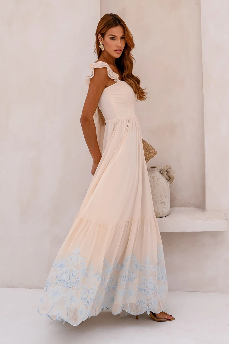 Dot Clothing - Vestido Dot Clothing Lauren Longo C/ Bordado Bege - 2849BEGE