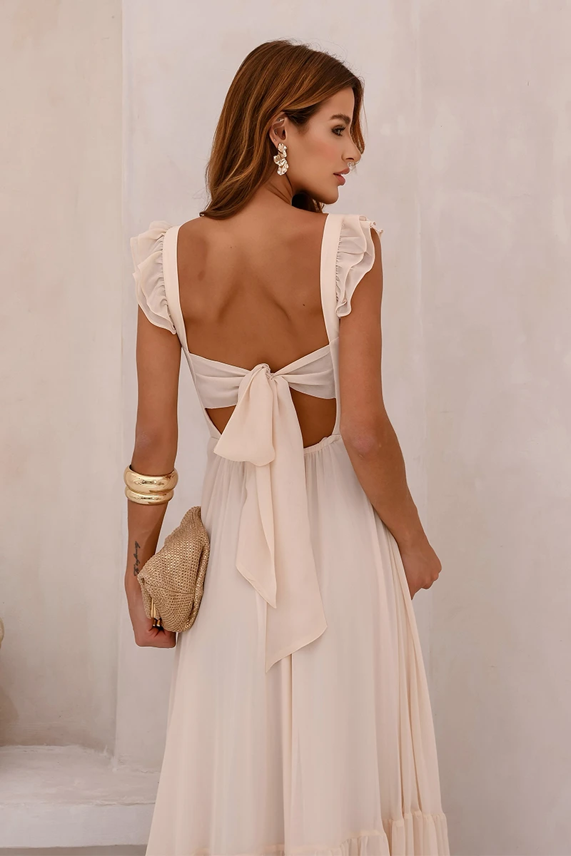 Dot Clothing - Vestido Dot Clothing Lauren Longo C/ Bordado Bege - 2849BEGE