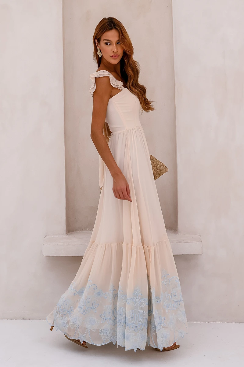 Dot Clothing - Vestido Dot Clothing Lauren Longo C/ Bordado Bege - 2849BEGE