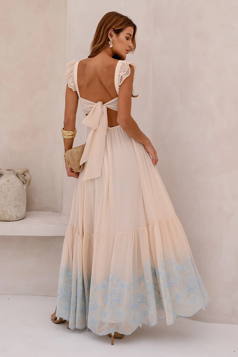 Dot Clothing - Vestido Dot Clothing Lauren Longo C/ Bordado Bege - 2849BEGE