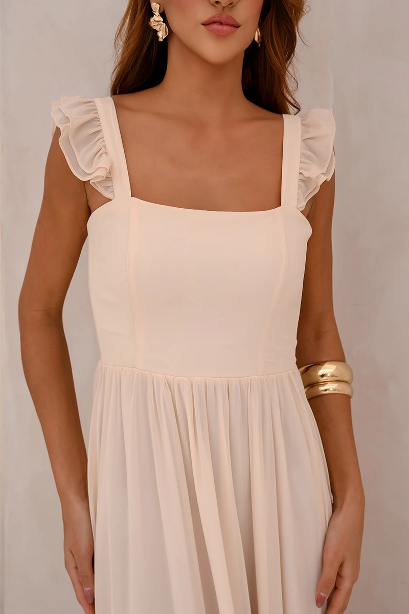 Dot Clothing - Vestido Dot Clothing Lauren Longo C/ Bordado Bege - 2849BEGE