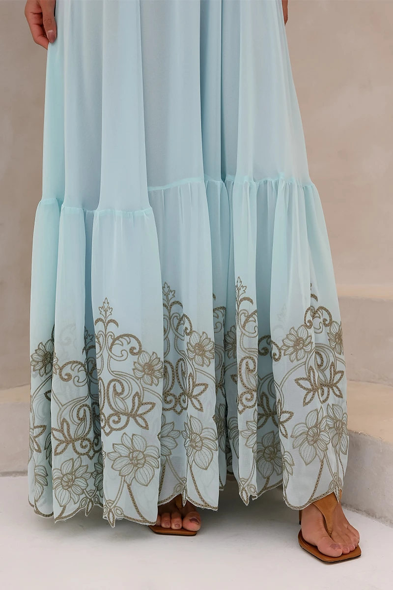 Dot Clothing - Vestido Dot Clothing Lauren Longo C/ Bordado Azul Serenity - 2849AZUL