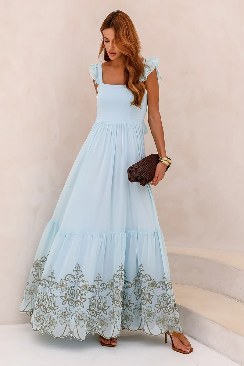 Dot Clothing - Vestido Dot Clothing Lauren Longo C/ Bordado Azul Serenity - 2849AZUL