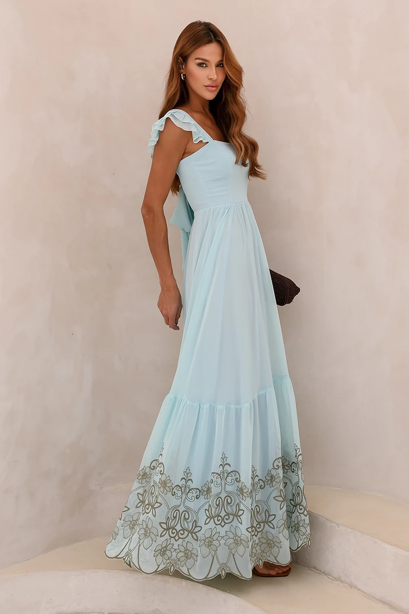 Dot Clothing - Vestido Dot Clothing Lauren Longo C/ Bordado Azul Serenity - 2849AZUL