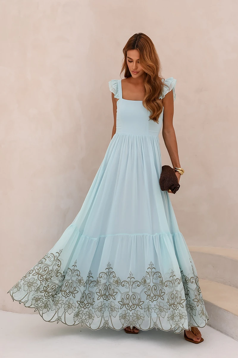 Dot Clothing - Vestido Dot Clothing Lauren Longo C/ Bordado Azul Serenity - 2849AZUL