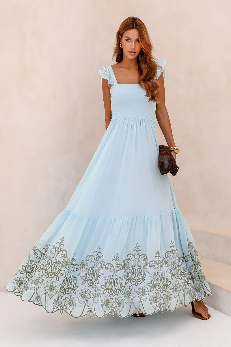 Dot Clothing - Vestido Dot Clothing Lauren Longo C/ Bordado Azul Serenity - 2849AZUL