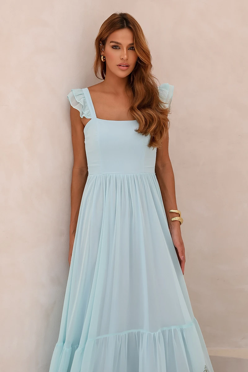 Dot Clothing - Vestido Dot Clothing Lauren Longo C/ Bordado Azul Serenity - 2849AZUL