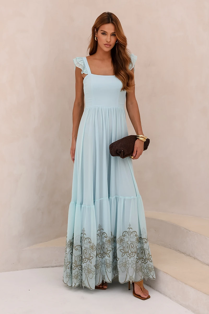 Dot Clothing - Vestido Dot Clothing Lauren Longo C/ Bordado Azul Serenity - 2849AZUL