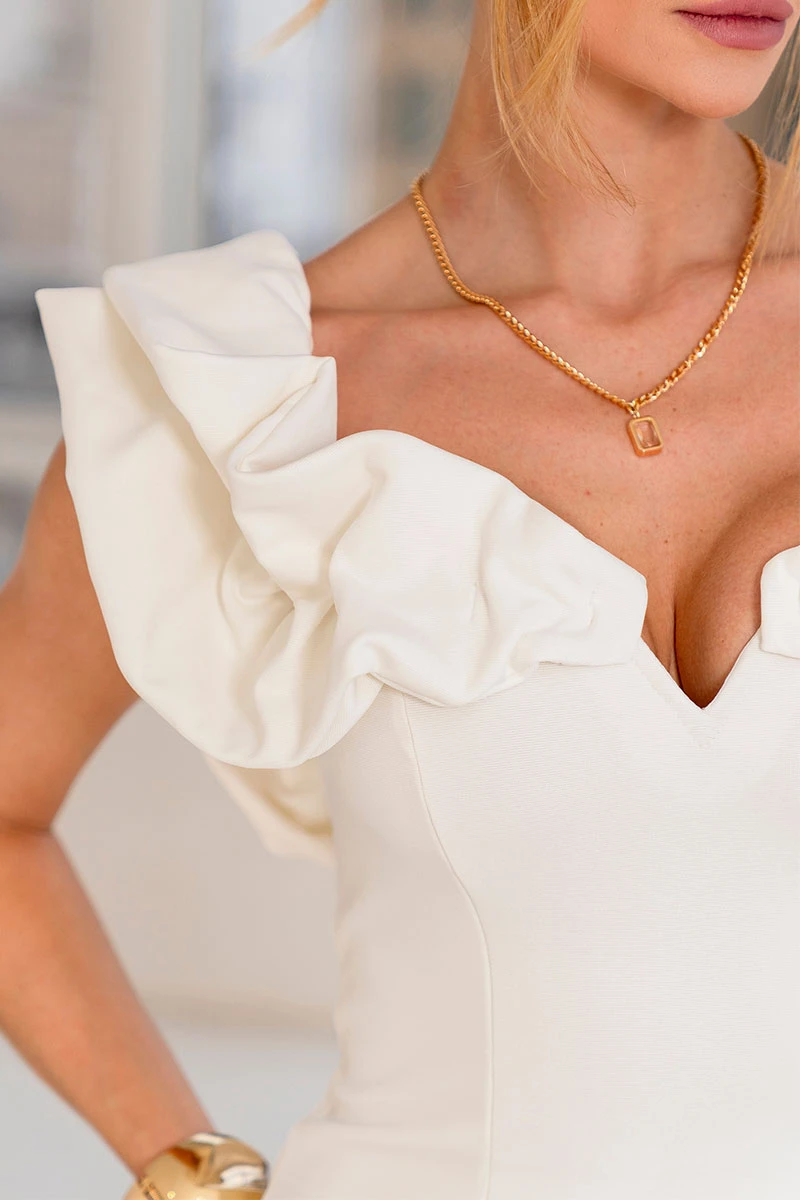 Miss Misses - Jordana Tube Dress with Frill Off-White Shoulder - 54690030