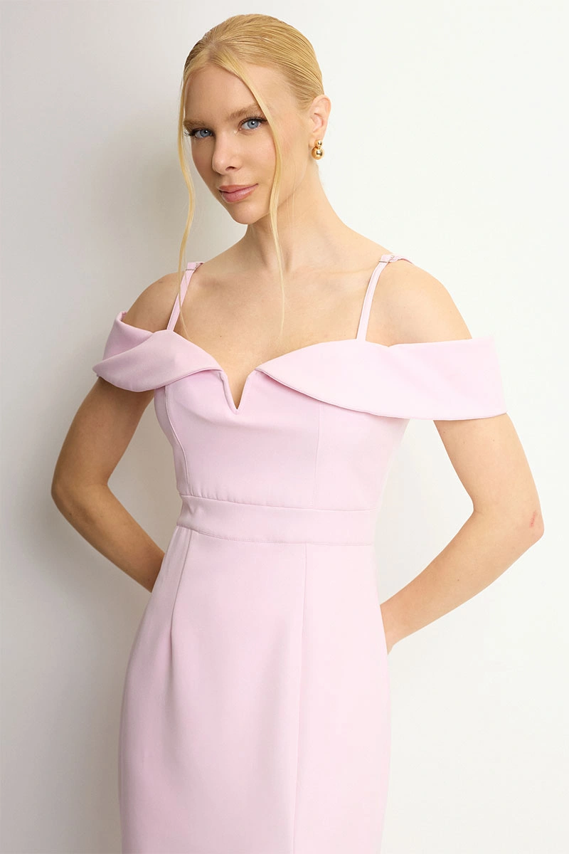 Miss Misses - Clarita Midi Off-the-Shoulder Dress with Pink Straps - 54705060