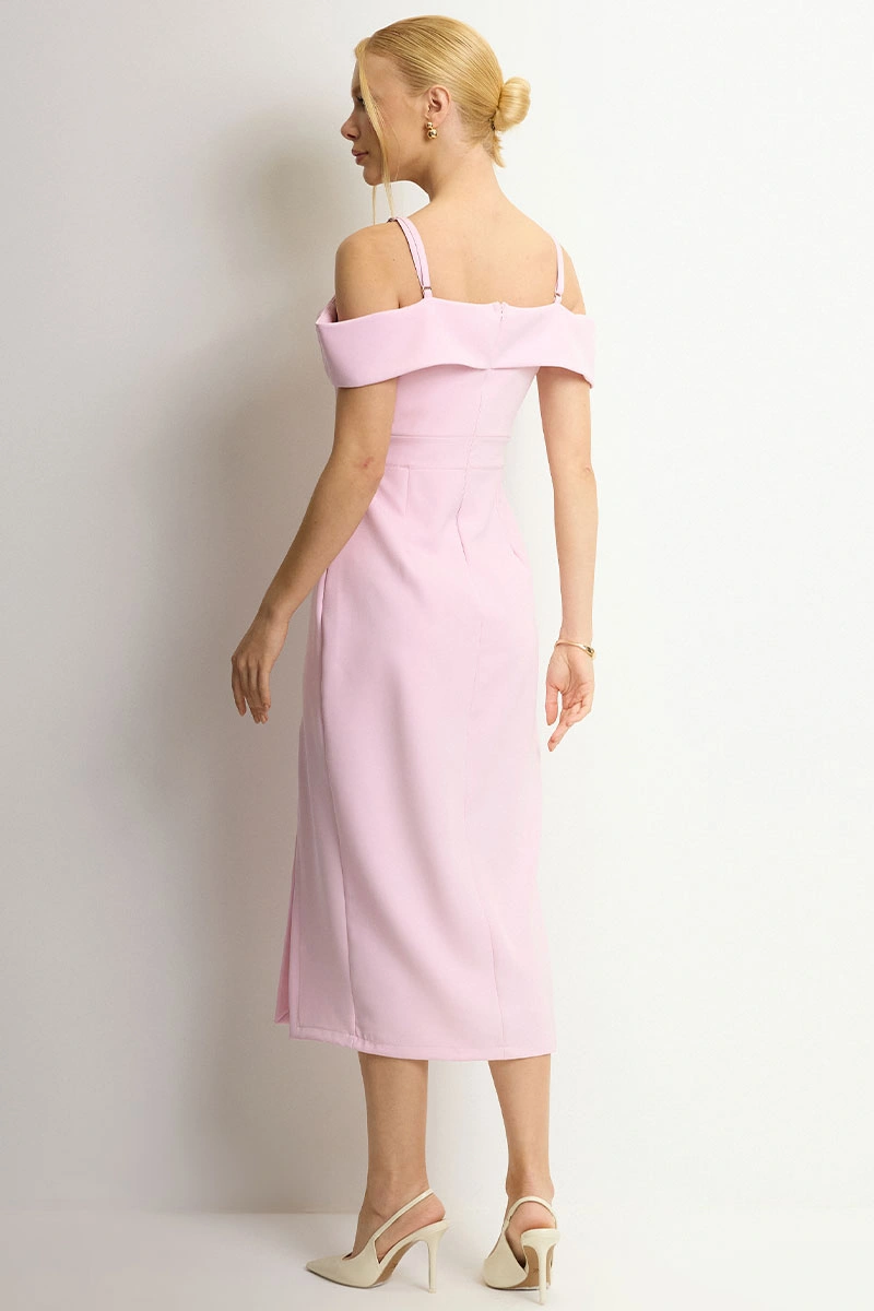 Miss Misses - Clarita Midi Off-the-Shoulder Dress with Pink Straps - 54705060