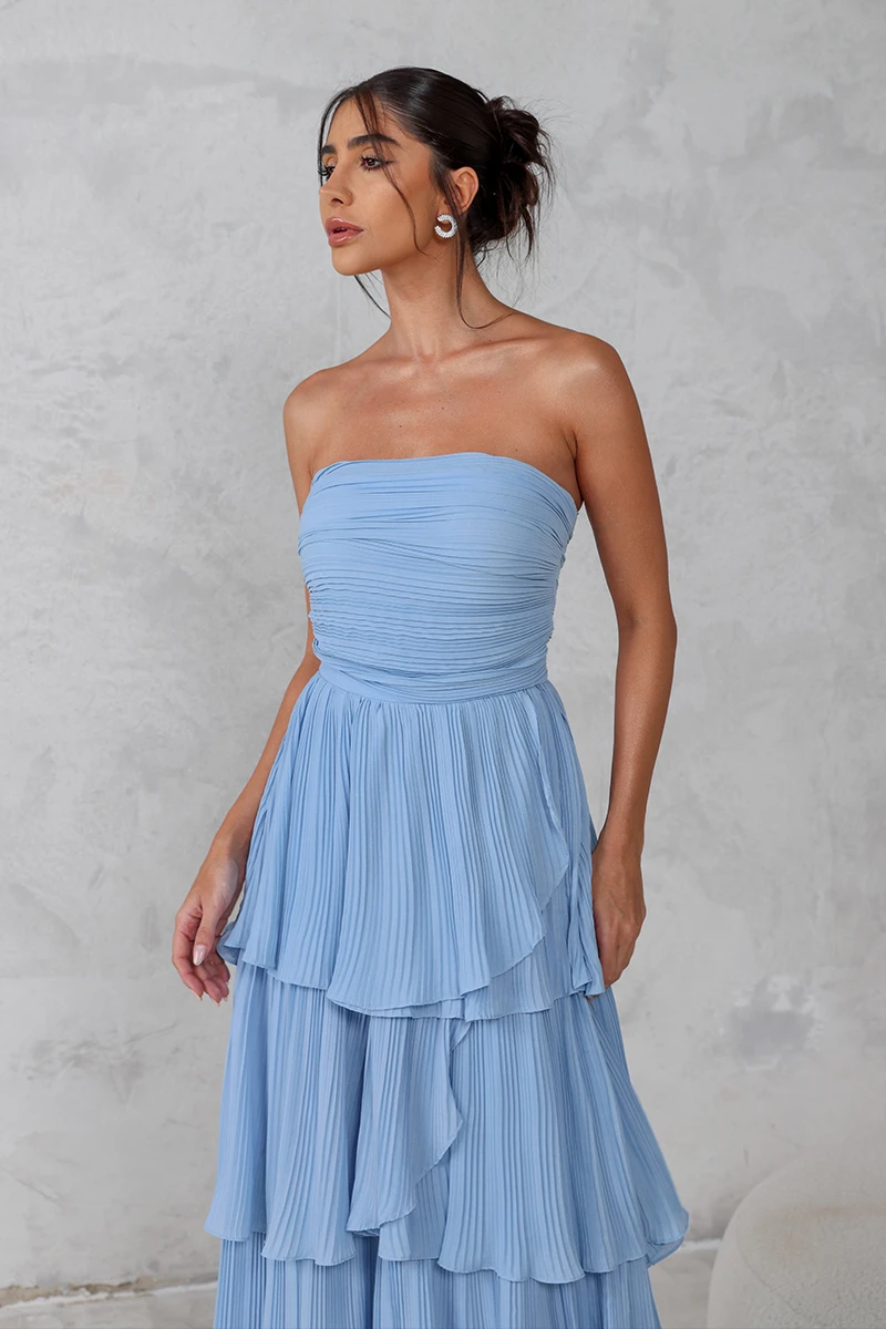 Dot Clothing - Dot Clothing Long TQC Pleated Light Blue Dress - 2411AZULCL