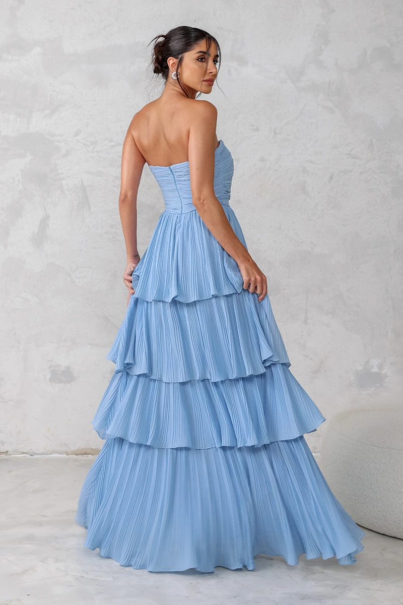 Dot Clothing - Dot Clothing Long TQC Pleated Light Blue Dress - 2411AZULCL