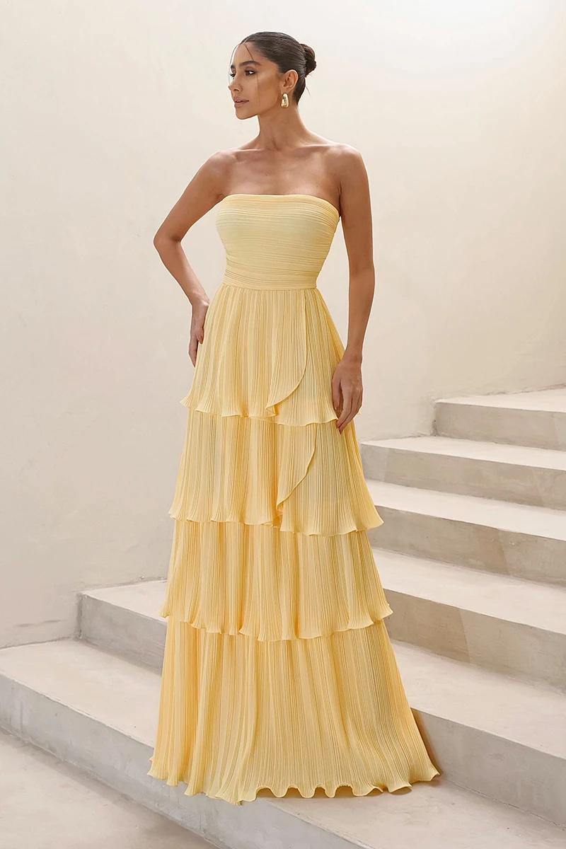 Dot Clothing - Vestido Dot Clothing Longo TQC Plissado Camomila - 2411AMAR