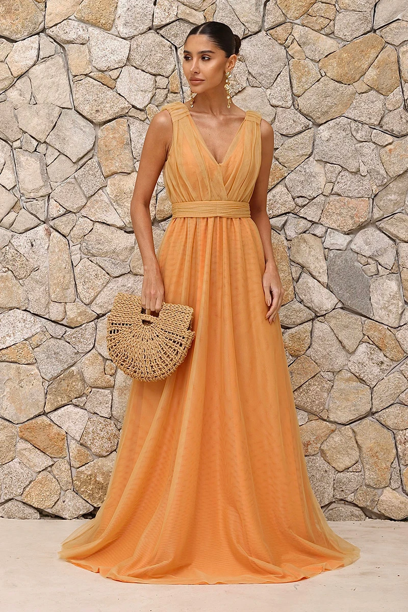 Dot Clothing - Vestido Dot Clothing Longo Tule Laranja - 2834LARA