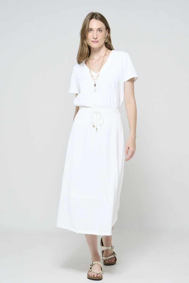 Hidrogênio - Semi-A-line skirt with drawstring, white. - 20488002