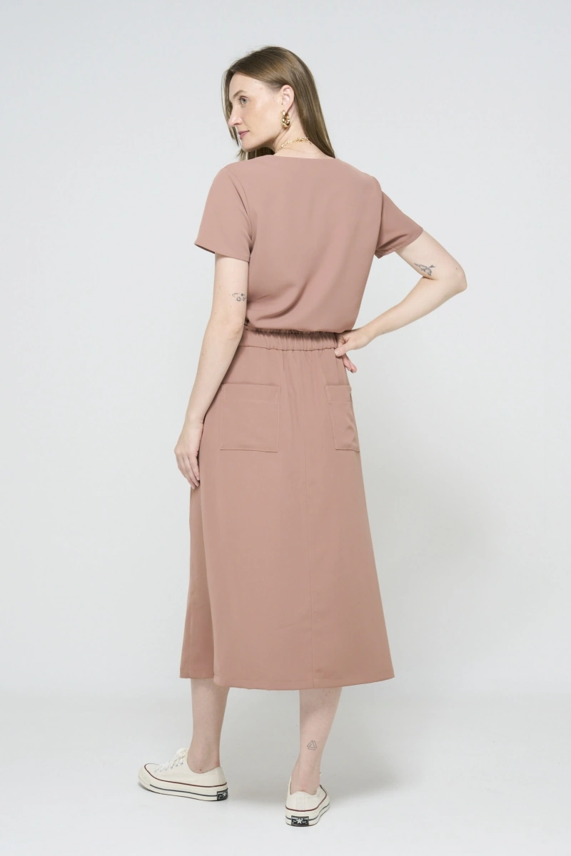 Hidrogênio - Brown semi-A-line skirt with drawstring. - 20488031