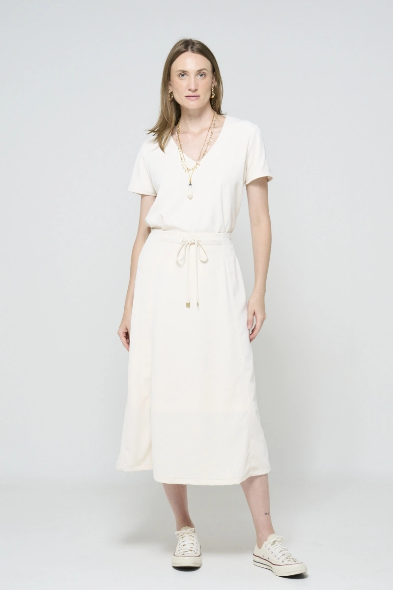 Hidrogênio - Semi-A-line skirt with cream drawstring. - 20488016